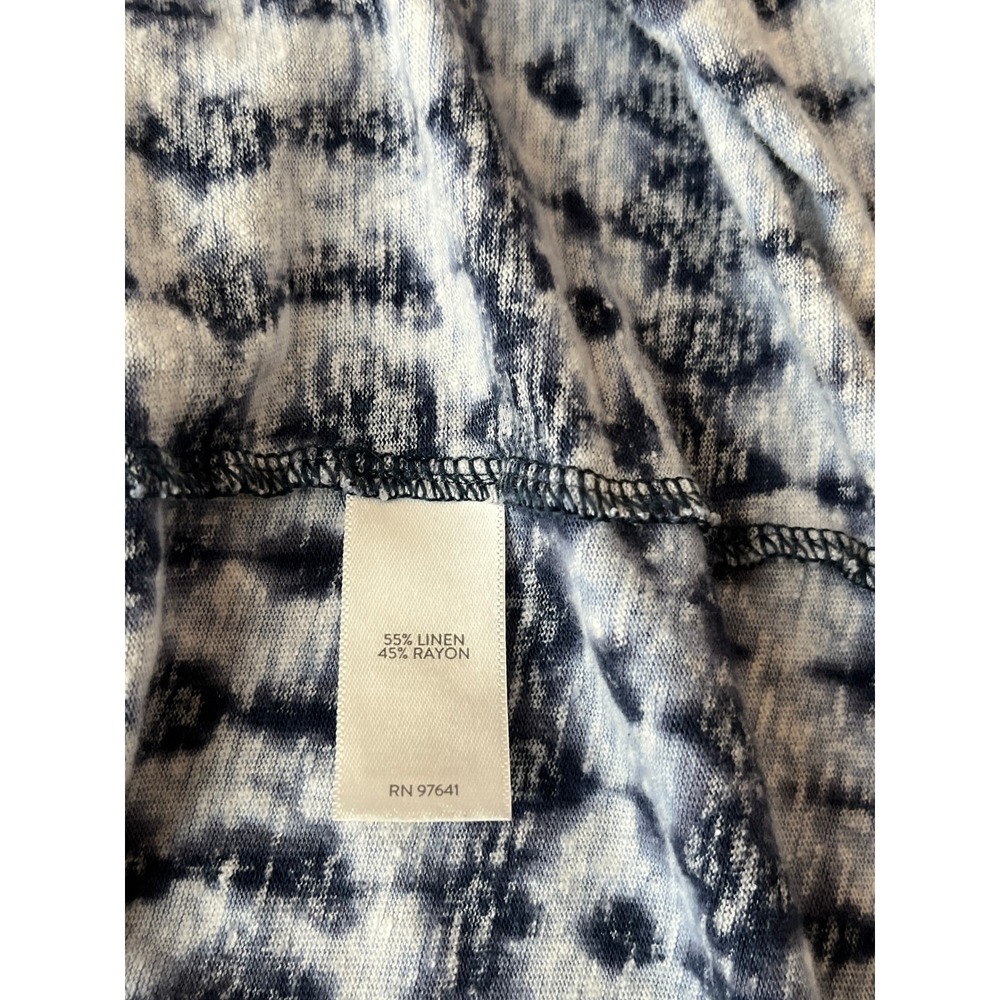 Pure Jill Dress L Blue Tie Dye Linen Rayon Sleeveless Drawstring Shift Coastal - Picture 7 of 8